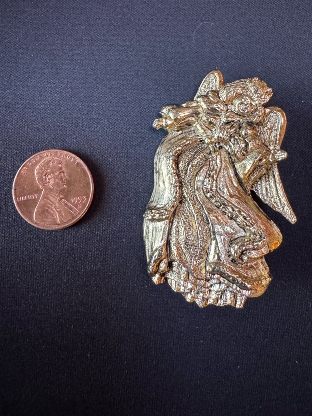 Vintage RR (Roman Inc) Signed Angel Brooch / Lapel / Pin - Gold Tone